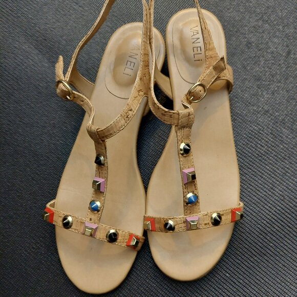 Vaneli Shoes - Vaneli Multi-color Studded Tan Cork Sandals Size 11
